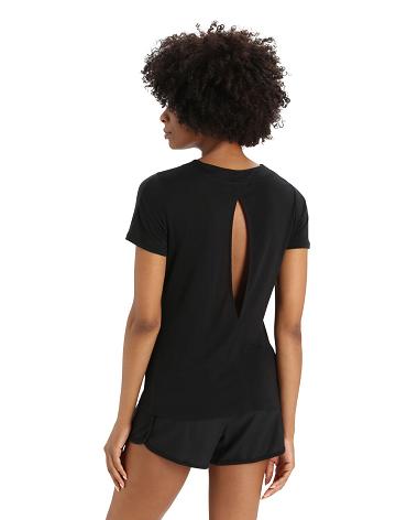 Black Icebreaker ZoneKnit™ Merino Short Sleeve Slit Back Women's T Shirts | AU 1603NWYB